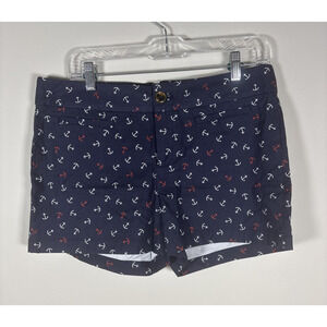 Banana Republic Navy Blue Nautical Red & White Anchor Shorts Women's Sz 8 NWT